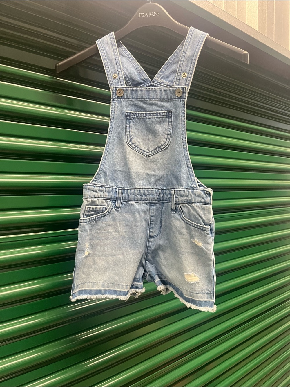 Light Wash Denim Short Overalls - Blue